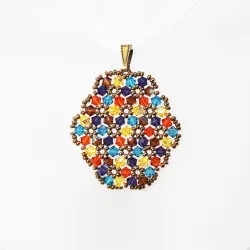 Pendant 40cm - Xochitl Oval-Yellow Organza - Pendant 40cm - Laiton bronze